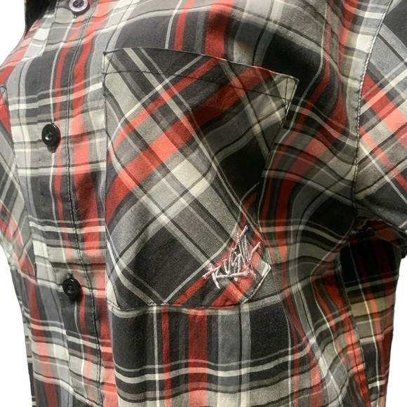 RUSTY men's size large red and black shirt sleeve button up shirt - Picture 5 of 5